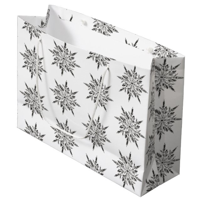 Winter Icy Snowflakes Große Geschenktüte (Vorderseite Schrägansicht)