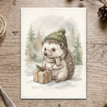 Winter-Igel-Vintage-Wald-Aquarell-Waldlandschaft