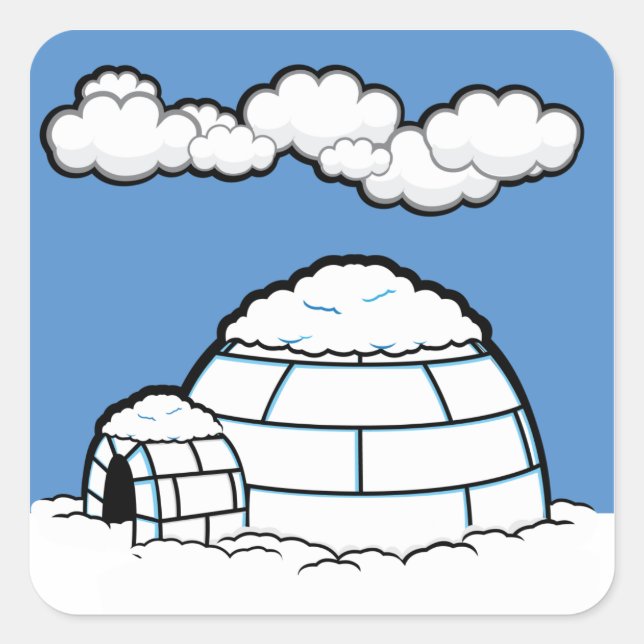 Winter IGLOO SNOW BLUE SKY WHITE CLOUDS CARTOON Quadratischer Aufkleber (Vorderseite)