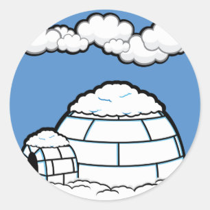 Winter IGLOO SNOW BLUE SKY WHITE CLOUDS CARTOON Runder Aufkleber