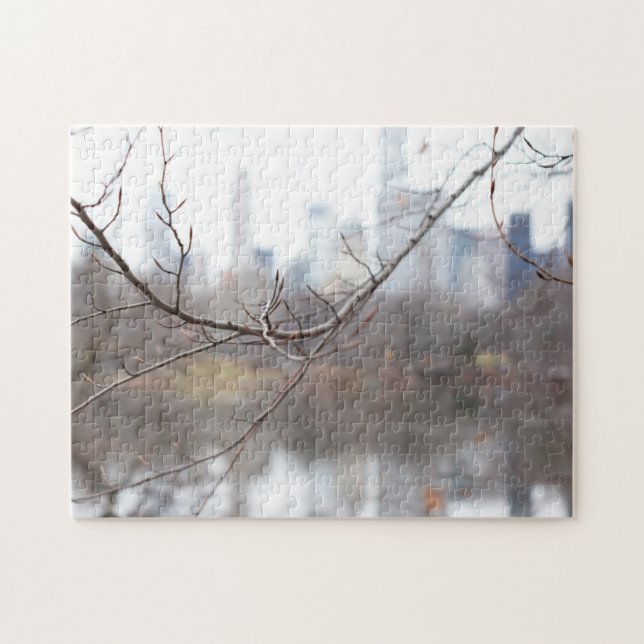 Winter im Central Park Lake New York City Skyline Puzzle (Horizontal)