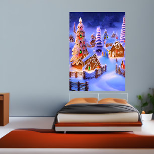 Winter im Dorf Gingerbread   AI Art Poster
