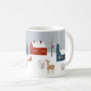 Winter im Land mit Hirsch, Fuchs und Vögeln Tasse