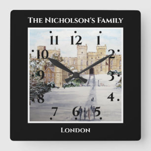Winter im Landschaftsgemälde Windsor Castle Schwar Quadratische Wanduhr