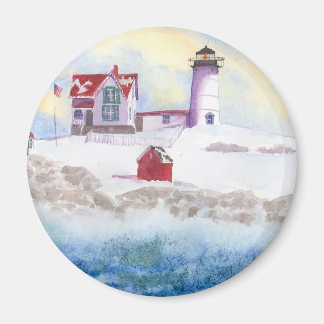 Winter im Nubble LIghthouse in Maine Magnet (Vorne)