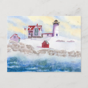 Winter im Nubble LIghthouse in Maine Post Card Postkarte