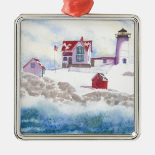 Winter im Nubble LIghthouse in Maine Silbernes Ornament