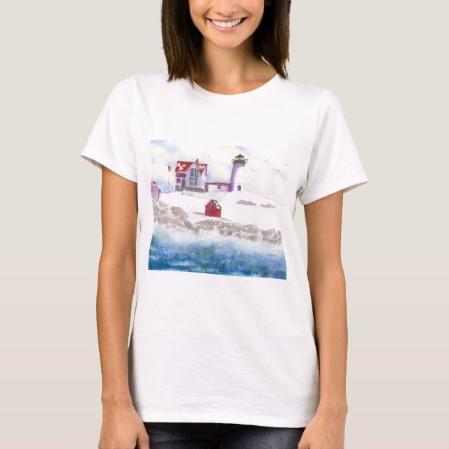Winter im Nubble LIghthouse in Maine T-Shirt (Vorderseite)