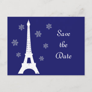 Winter im Postkartenindigo Paris Save the Date Ankündigungspostkarte