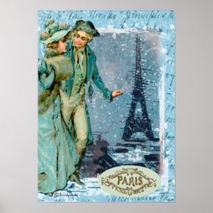 Winter im romantischen Vintagen Art-Druck Paris Poster