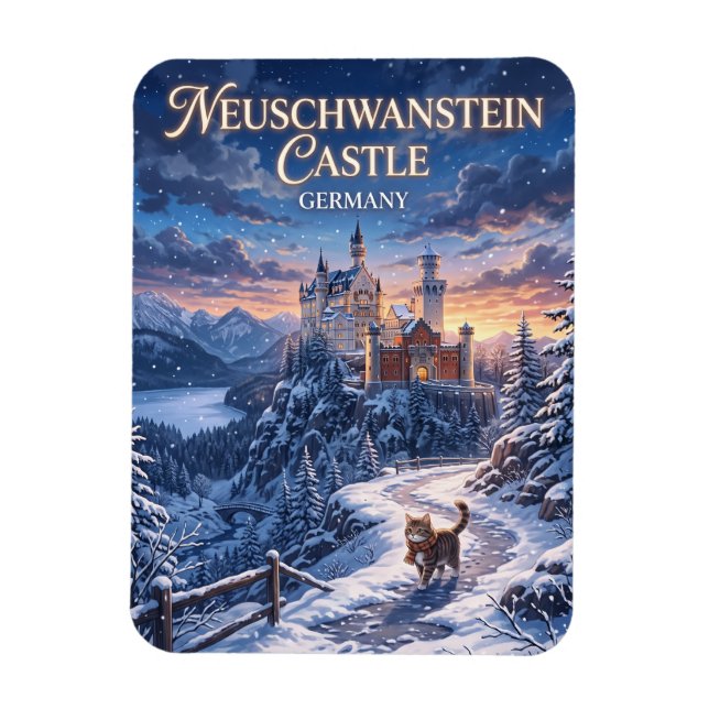 Winter im Schloss Neuschwanstein Deutschland Magnet (Vertikal)