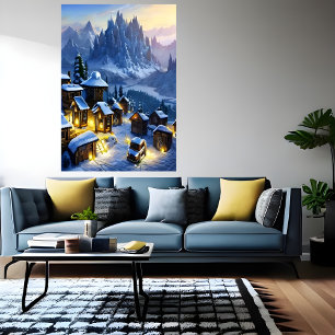 Winter im Schneedorf AI Art Poster