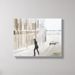 WINTER IM STADT-AQUARELL LEINWANDDRUCK