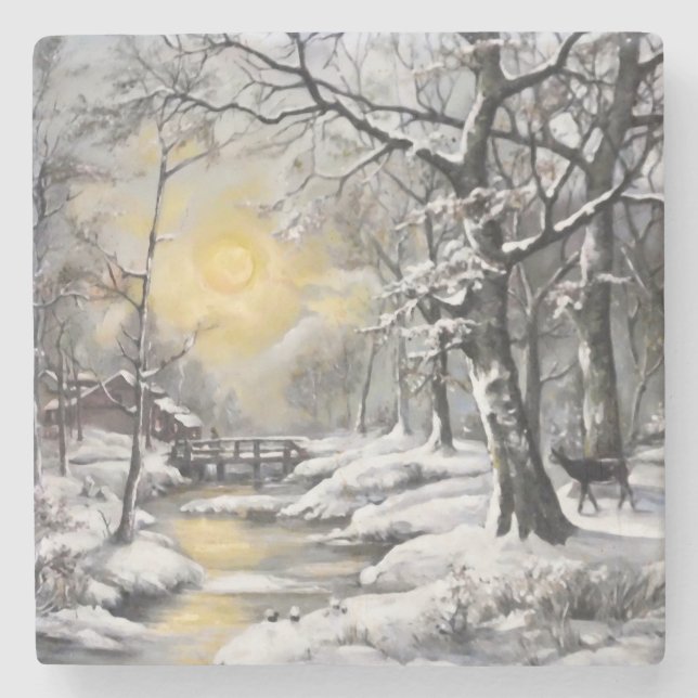 Winter im Wald Steinuntersetzer (Vorderseite)