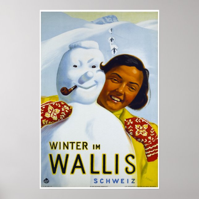 Winter im Wallis, Schweiz, Skiposter Poster (Vorne)