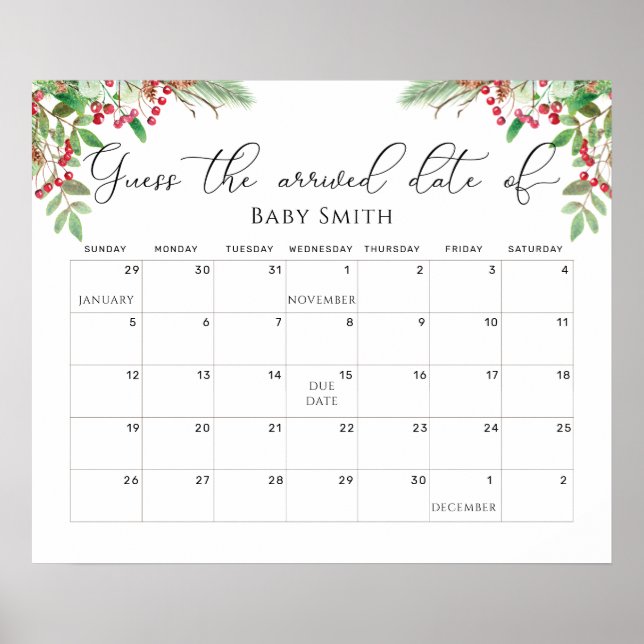 Winter immergreen raten den Fälligkeitsterminkalen Poster (Vorne)