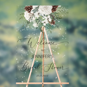 Winter Immergrün elegante Braut Willkommen Acrylschild
