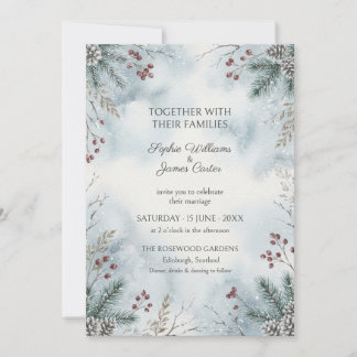 Winter Immergrüne Beeren Schneeige Hochzeitseinlad Einladung
