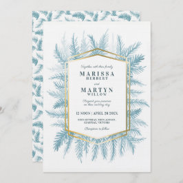Winter immergrünes Blattwerk Blaue Hochzeit Einladung