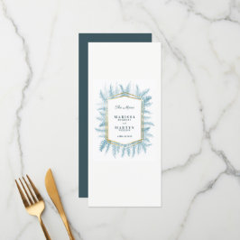 Winter immergrünes Blattwerk Blaue Hochzeit Menükarte