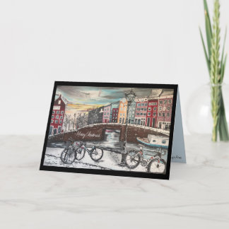 Winter in Amsterdam - Die Radfahrer Weihnachtskart Karte