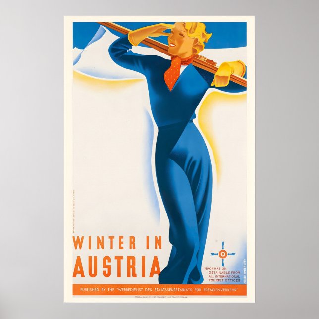 Winter in Austria Vintage Ski Poster - Framed (Vorne)