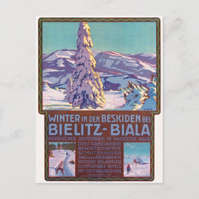 Winter in Bielitz-Biala Vintage Poster 1910 Postkarte (Vorderseite)