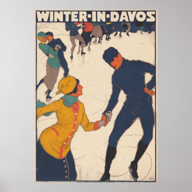 Winter in Davos Vintag Schweiz Skiposter Poster (Vorne)
