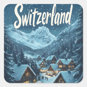Winter in der Schweiz: Bergregion Quadratischer Aufkleber