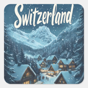 Winter in der Schweiz: Bergregion Quadratischer Aufkleber