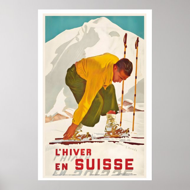 Winter in der Schweiz Vintage-Skiposter Poster (Vorne)