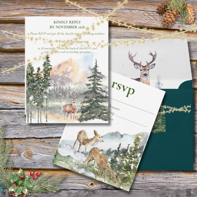 Winter in Evergreen Forest RSVP Card Ankündigung (Von Creator hochgeladen)