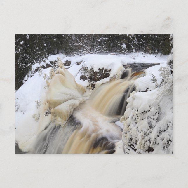 Winter in Gabbro Falls, Michigans oberste Halbinse Postkarte (Vorderseite)