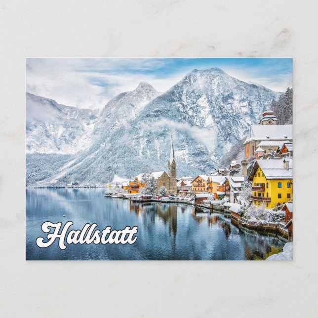 Winter in Hallstatt, Österreich Postkarte (Vorderseite)