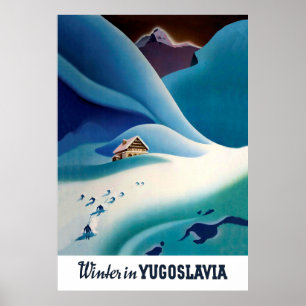 Winter in Jugoslawien, altes Reiseplakat Poster