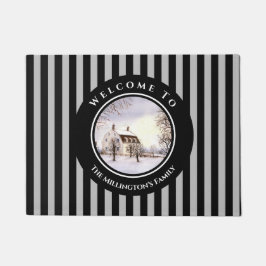 Winter in Neuengland Weihnachts Schwarzer grauer K Fußmatte