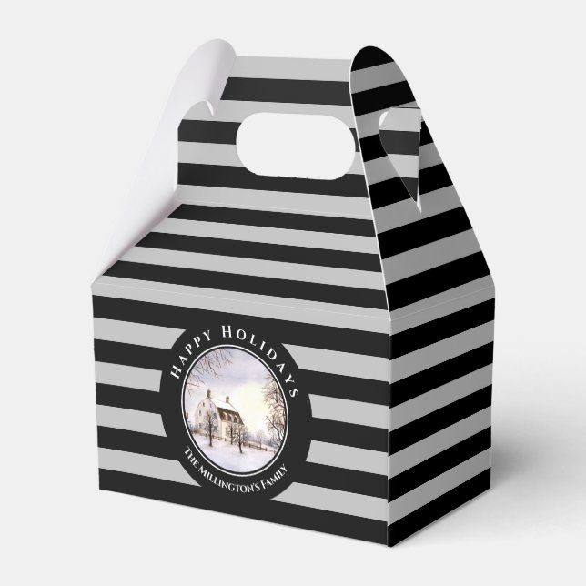 Winter in Neuengland Weihnachts Schwarzer grauer K Geschenkschachtel (Rückseite)