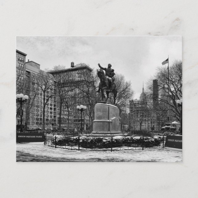 Winter in NYC’s Union Square 001 Black White Postkarte (Vorderseite)