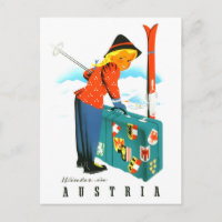 Winter in Österreich, Ski-Girl mit großem Koffer
