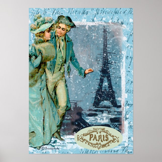 Winter in Paris Romantische Vintage Druckerei Poster (Vorne)