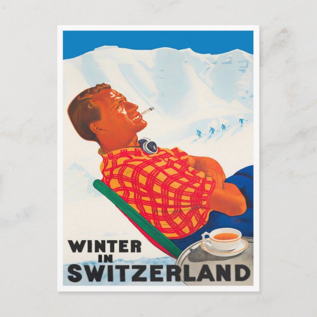 Winter in Schweiz Vintage Reise Postkarte (Vorderseite)
