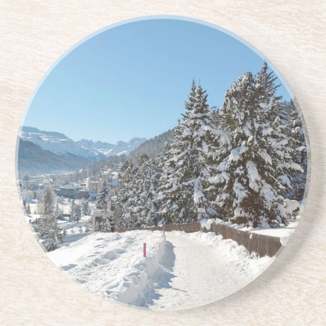Winter in St. Moritz Sandstein Untersetzer (Vorne)