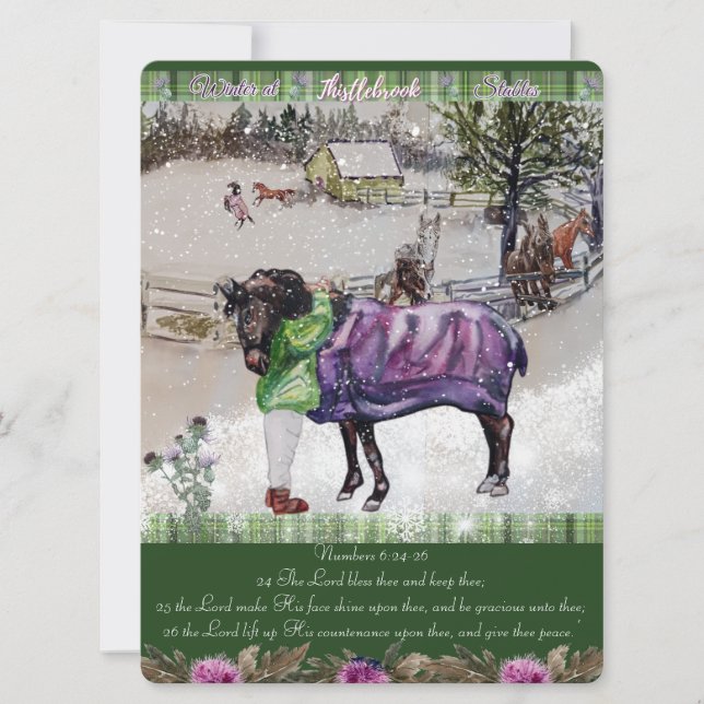 Winter in Thistlebrook Pferdeställe-Schrift Feiertagskarte (Vorderseite)