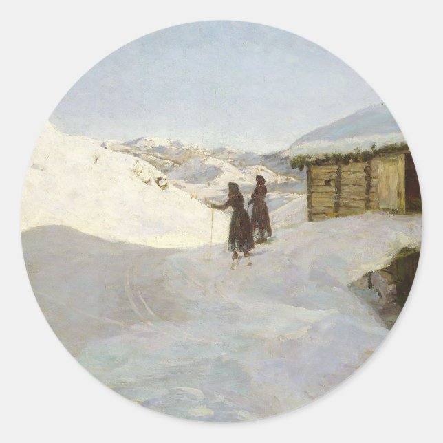Winter in Vagsil im Telemark | Jacob Gloersen Runder Aufkleber (Vorderseite)