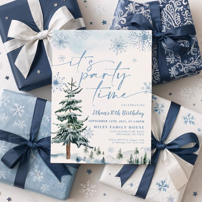 Winter ist Party Zeit, Blauer Winter Geburtstag Einladung (Von Creator hochgeladen)
