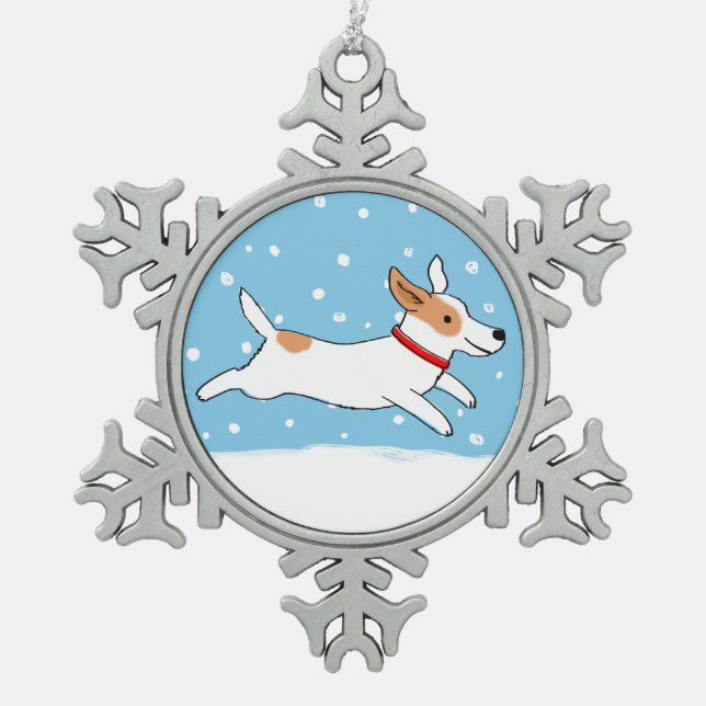 Winter-Jack-Russell-Terrier - niedlicher Schneeflocken Zinn-Ornament (Vorderseite)