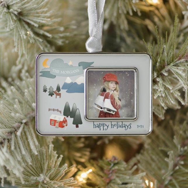 Winter Joy⎢ personalisierte Foto-Verzierung Rahmen-Ornament Silber (Baum)