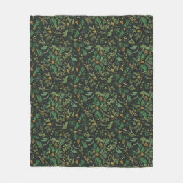 Winter Juniper Pine on Black Background Blanket Fleecedecke