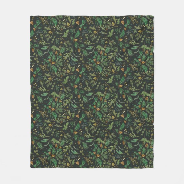 Winter Juniper Pine on Black Background Blanket Fleecedecke (Vorderseite)