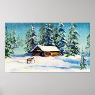 WINTER-KABINE u. PFERD durch SHARON SHARPE Poster